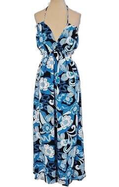 Future Collective Alani Noelle Blue Floral Cutout Halter Midi Dress